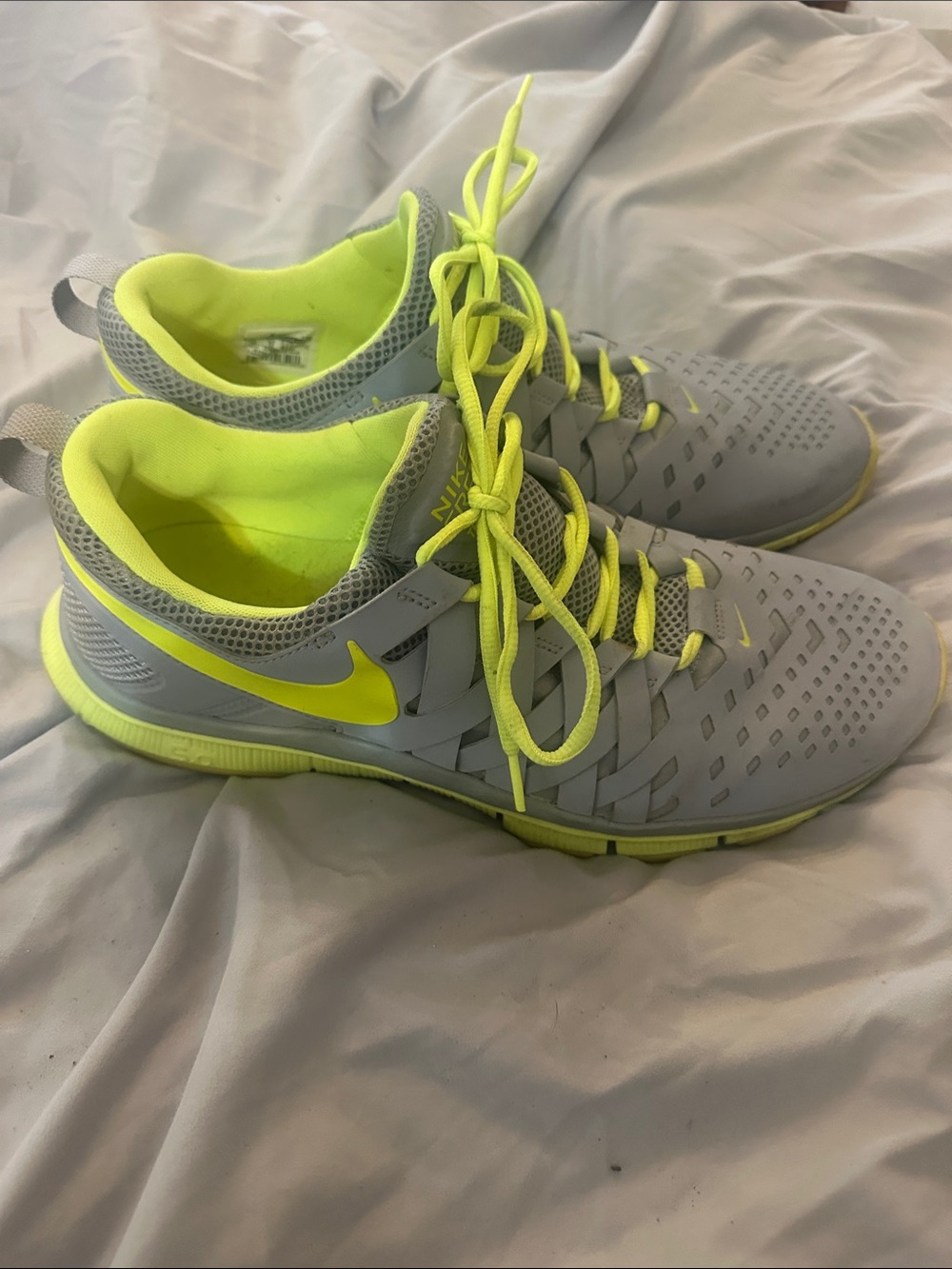 Nike Women's Gray and Neon Yellow Training Sneakers